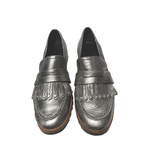 Bernardo Shoes - Bernardo Olley Metallic Gunmetal Leather Kiltie Fringe Studded Loafers Size 9M
